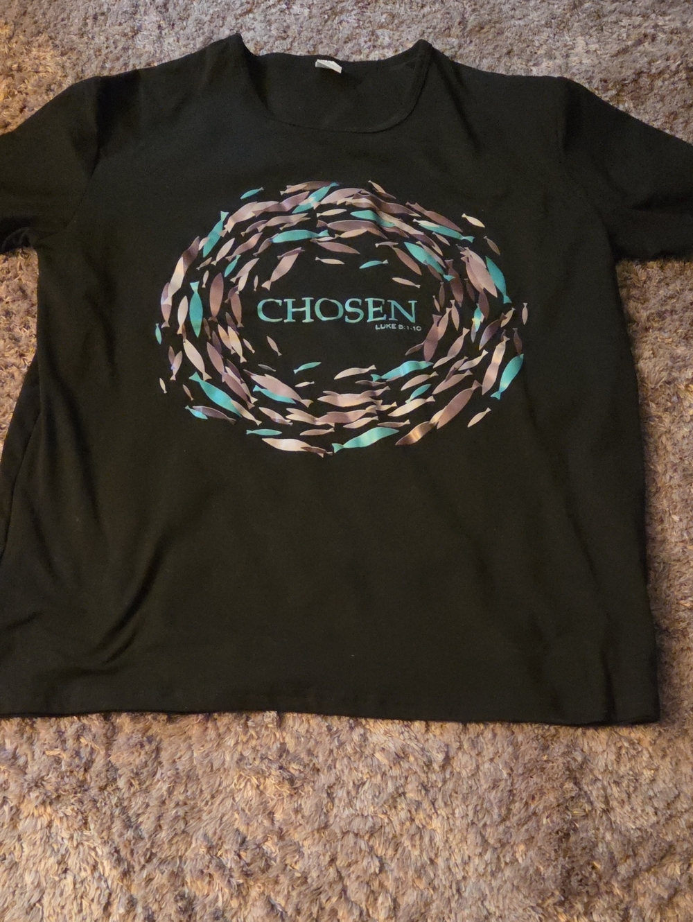 Black 'CHOSEN' Graphic Tee with Turquoise & Lilac Accents